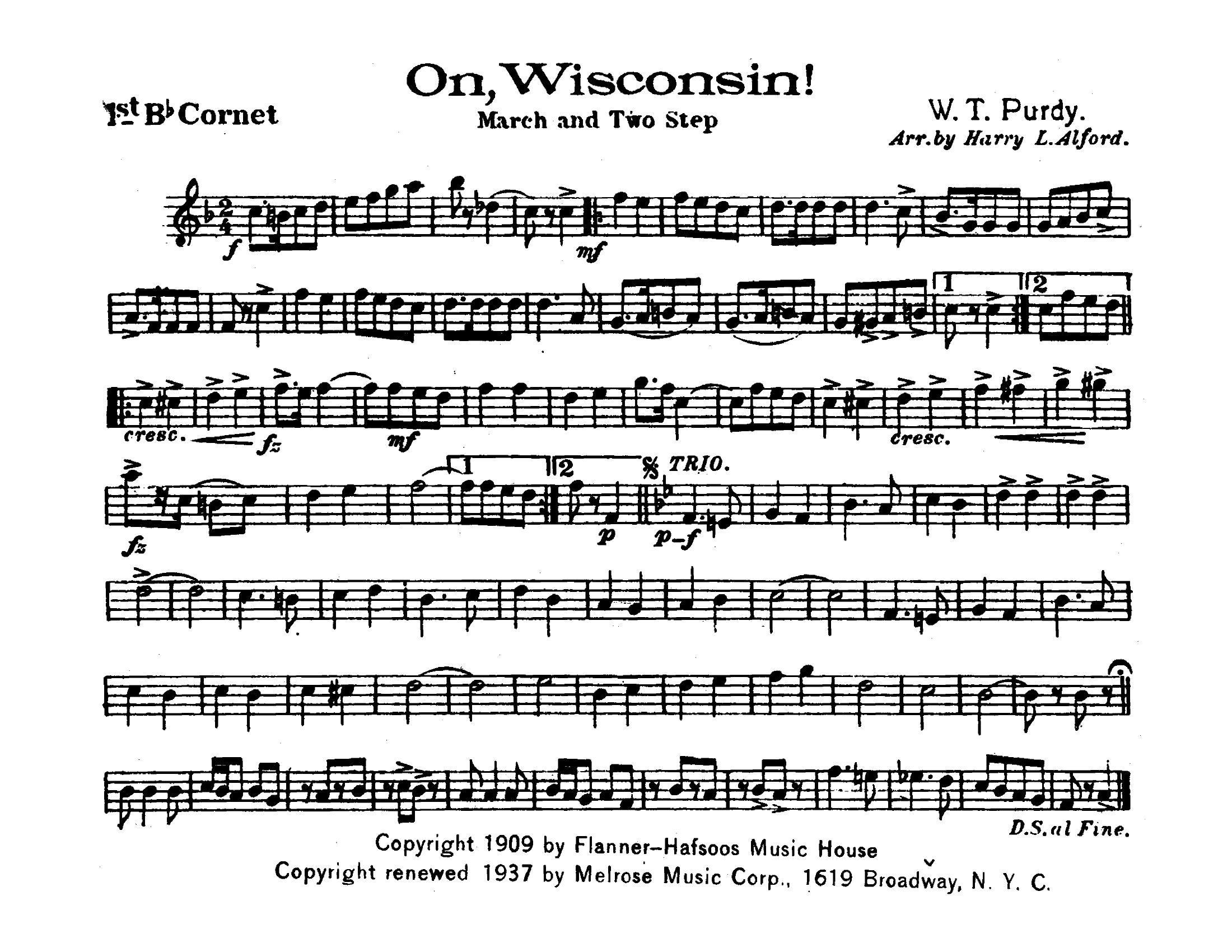 On, Wisconsin! — complete cornet part